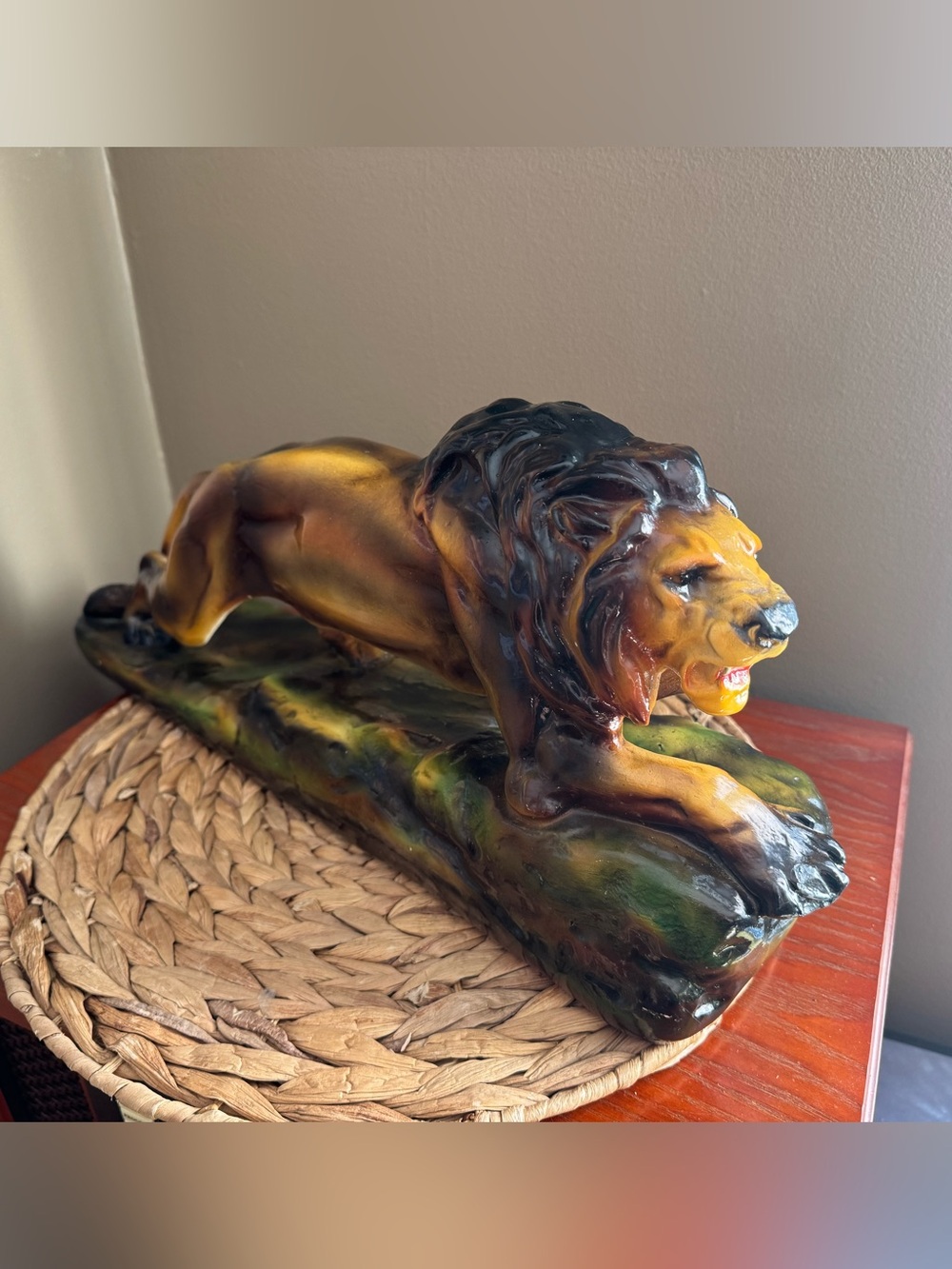 Vintage Lion Chalk Ware Mid Century Sculpture - Heavy